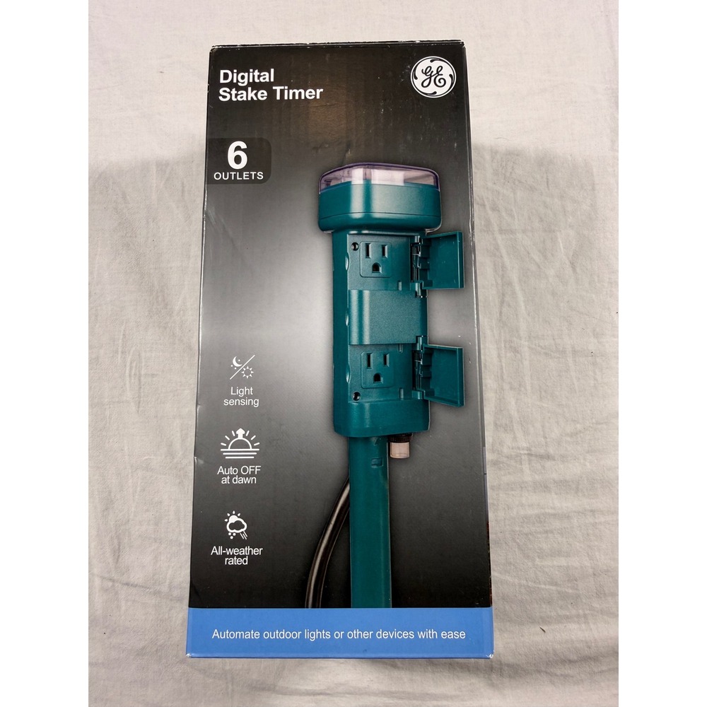 GE Digital Stake Timer Outdoor Green NEW/OPEN BOX 6 Outlets Light Sensing 83415